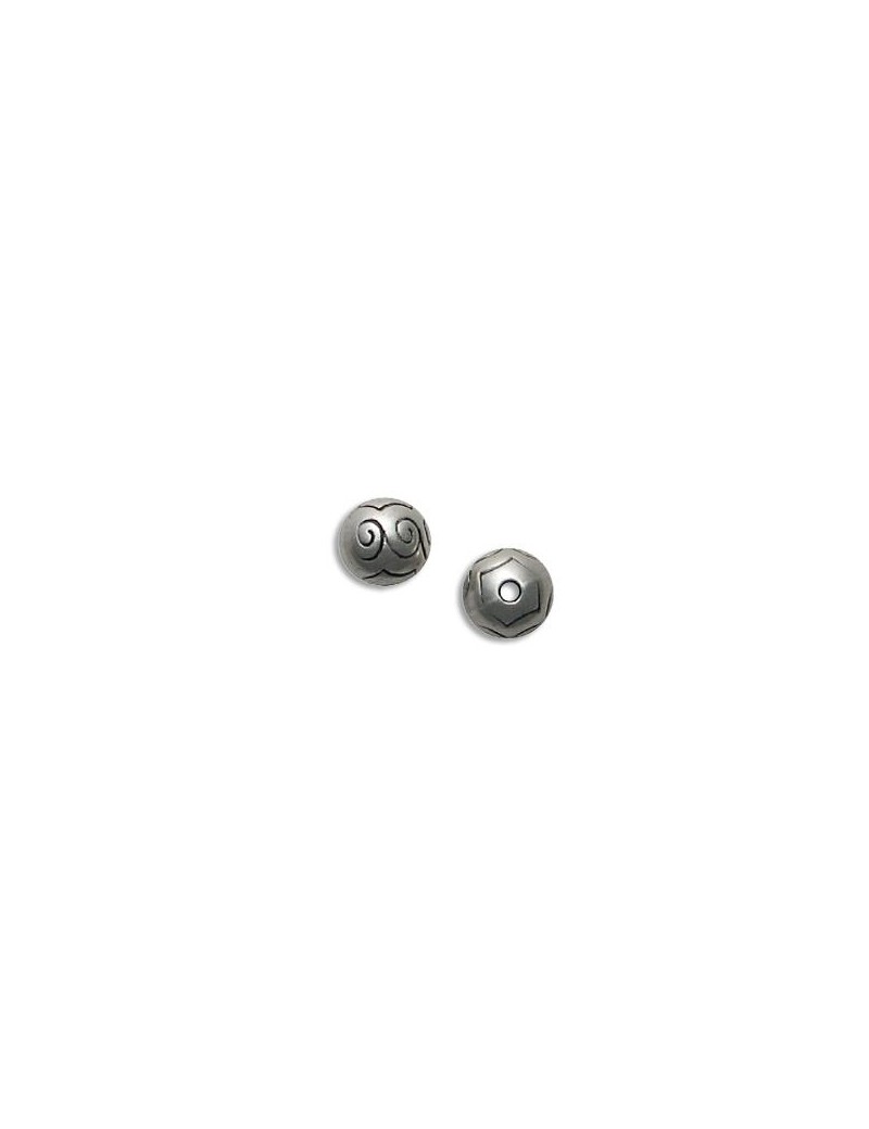 Perle boule ronde gravures volutes placage argent-12mm