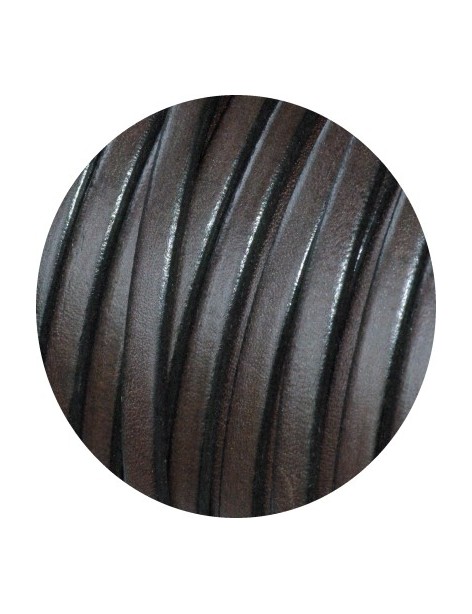 Cordon de cuir plat 5mm x 2mm de couleur marron fonce-vente au cm
