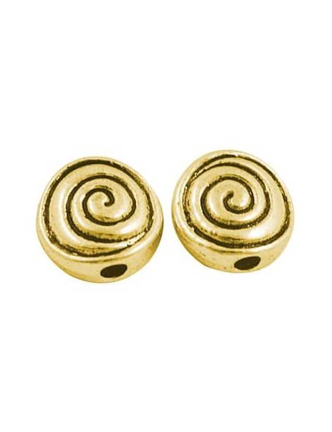 Perle ronde metal couleur or antique tranche a spirale-8mm