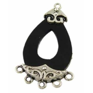 Connecteur noir plastique et metal couleur argent tibetain-36mm