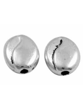 Perle ovale plate en metal couleur argent tibetain-7.5mm
