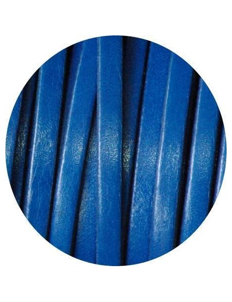 Cordon de cuir plat 5mm de couleur bleue-vente au cm