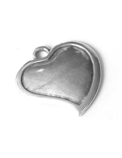 Gros coeur plein et lisse en metal placage argent-48mm