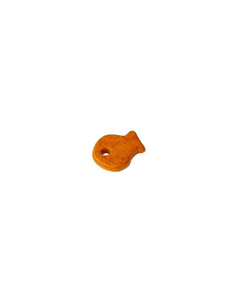 Pampille poisson en ceramique brute orange-15mm