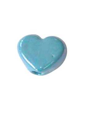 Perle cœur en céramique émaillée bleue-13mm