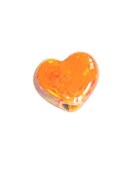 Perle coeur en ceramique orange vif-13mm