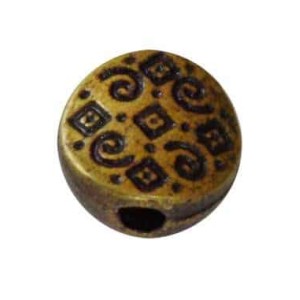 Lot de 10 petites perles a motifs couleur bronze antique-7mm