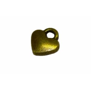 Petite pampille coeur en metal couleur bronze antique-8mm