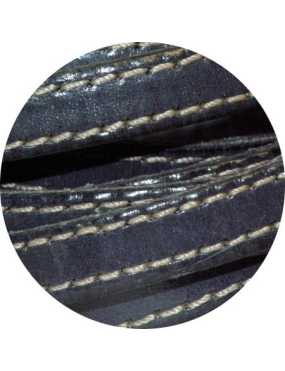 Cordon de cuir plat 10mm x 2mm gris bleu fonce coutures-vente au cm