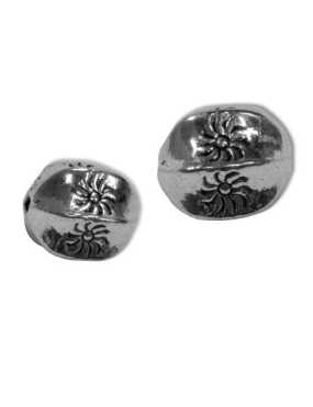 Perle olive 6 faces en metal couleur argent tibetain-10mm