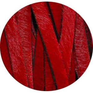 Laniere de cuir plat rouge avec poils-5mm