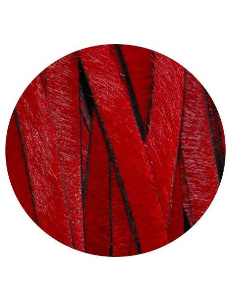 Laniere de cuir plat rouge avec poils-5mm