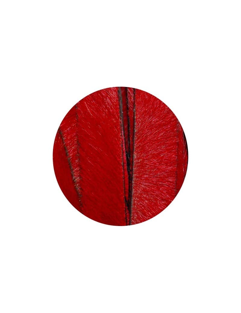 Laniere de peau avec poils de couleur rouge-10mm