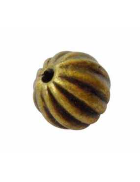 Poche de 10 perles rondes cotelees couleur bronze-6mm