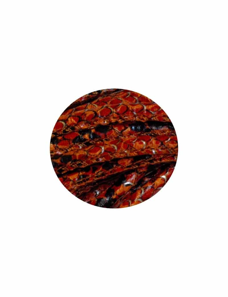Cordon de cuir artificiel serpent rouge orange noir-5mm-vente au cm