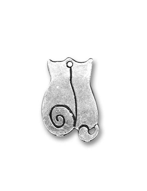 Pampille metal chat double placage argent-25mm