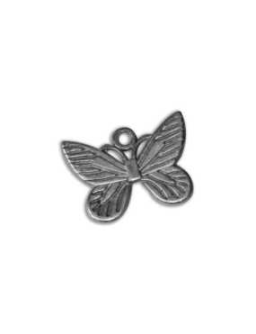 Pampille papillon 2 faces en metal placage argent-21mm