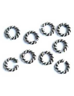 Lot de 10 anneaux ouverts torsades couleur argent tibetain-9mm