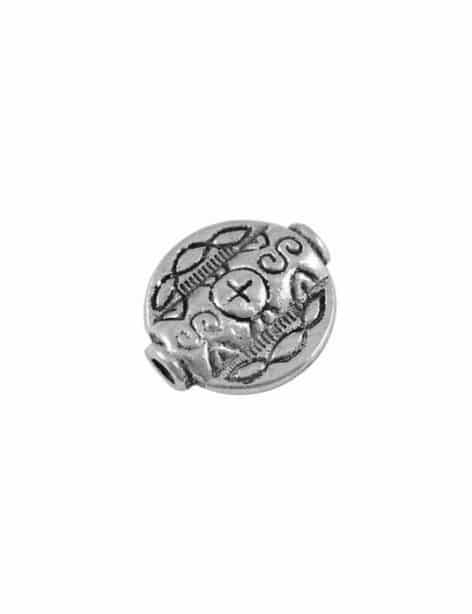Perle plate ronde en metal couleur argent tibetain sans plomb-18mm