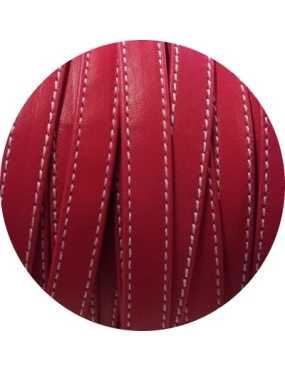 Cordon de cuir plat 10mm x 2mm double fuchsia coutures-vente au cm