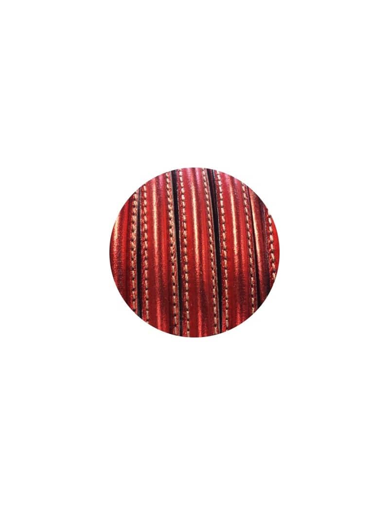 Cordon de cuir demi rond creux rouge metallique-vente au cm