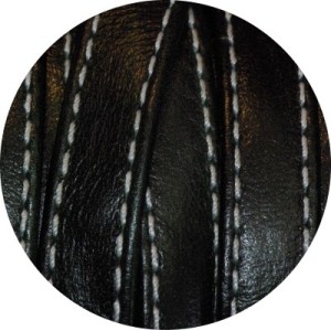 Cordon de cuir plat 10mm x 2mm double noir coutures-vente au cm