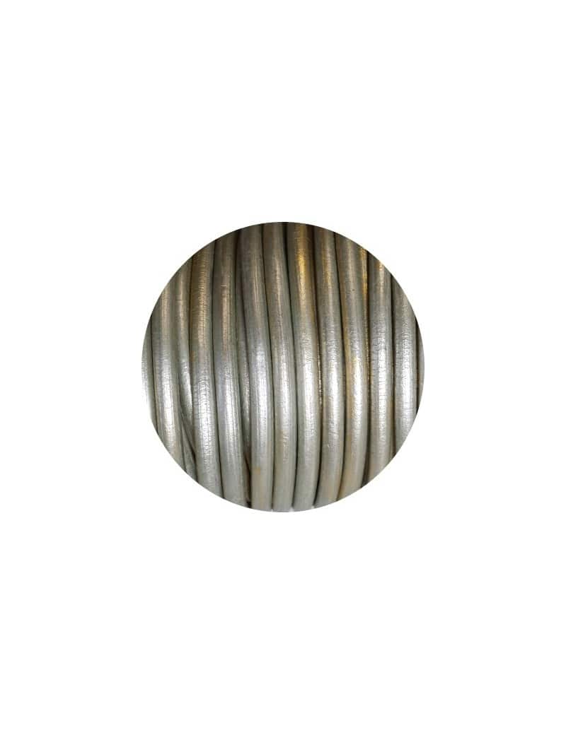 Lacet de cuir rond pistache metallique clair Espagne-5mm