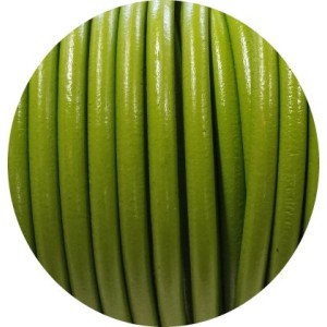 Lacet de cuir rond vert pistache ou pomme Espagne-5mm