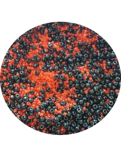 Pochette de perles rocailles rouges et noires en melange-20 gr