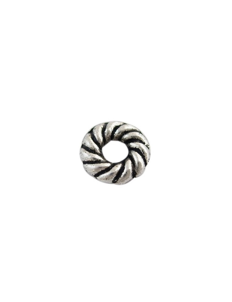 Sachet de 10 anneaux torsades en metal couleur argent tibetain-8mm