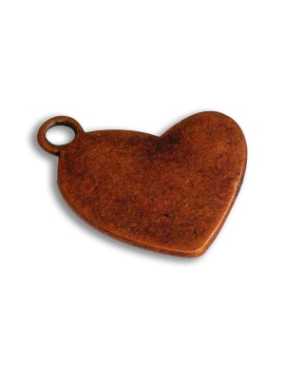 Pampille ou breloque plate et lisse en forme de coeur couleur cuivre-18mm