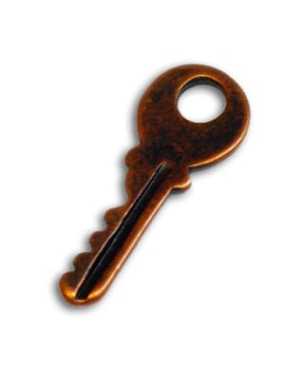 Petite breloque clef en métal couleur cuivre-19mm