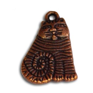 Pampille ou breloque chat tigre en metal couleur cuivre-20.5mm