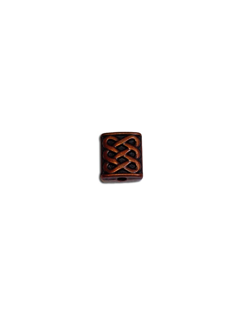 Perle plate rectangle gravee lacets couleur cuivre-10mm