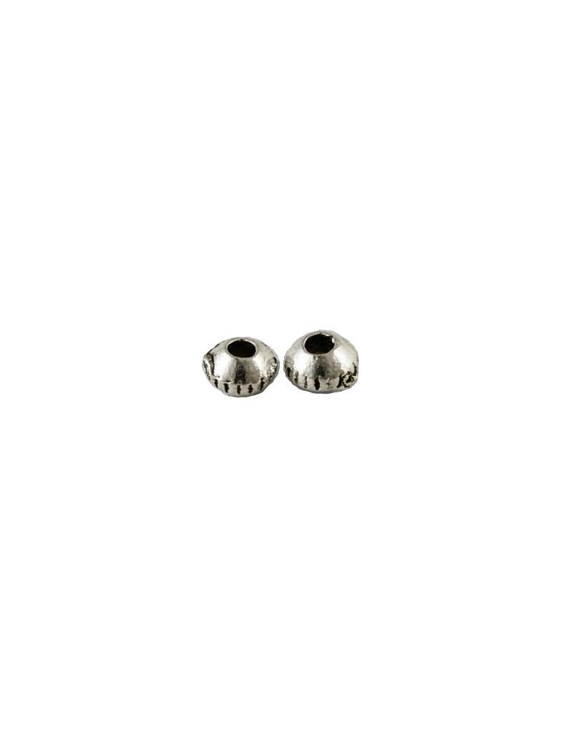 Sachet de 10 Perles striees en metal couleur argent tibetain
