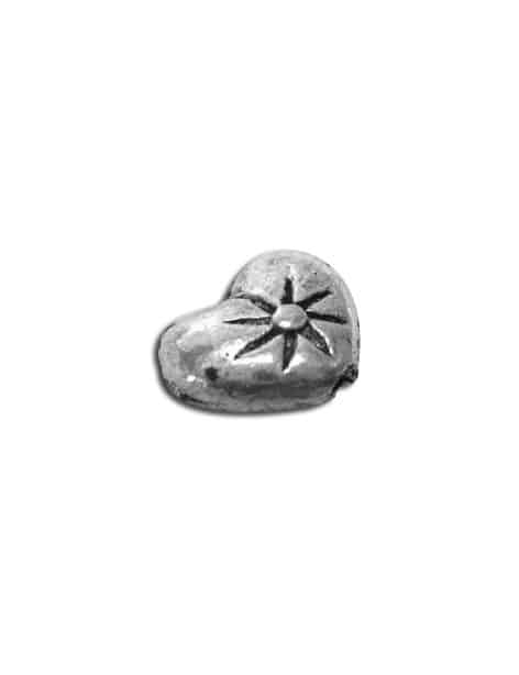 Sachet de 10 Perles coeur en metal couleur argent tibetain