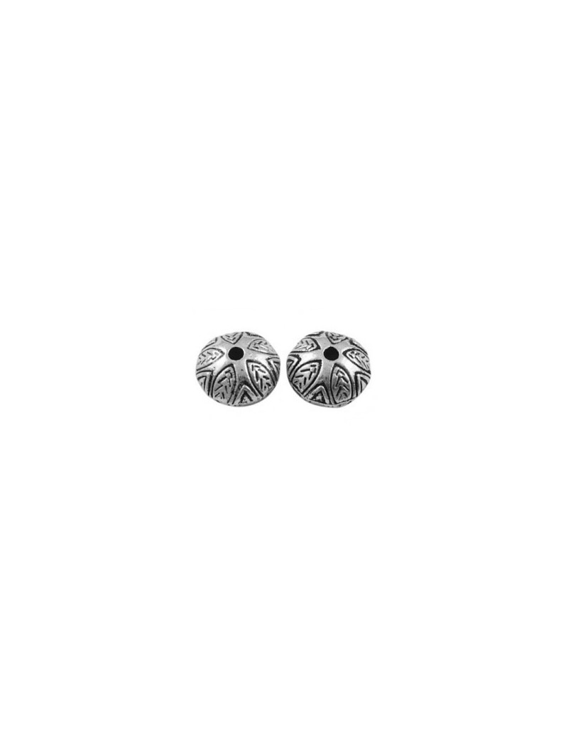 Perle lentille gravee en metal couleur argent tibetain-10mm