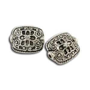 Perle lentille rectangle en metal couleur argent tibetain