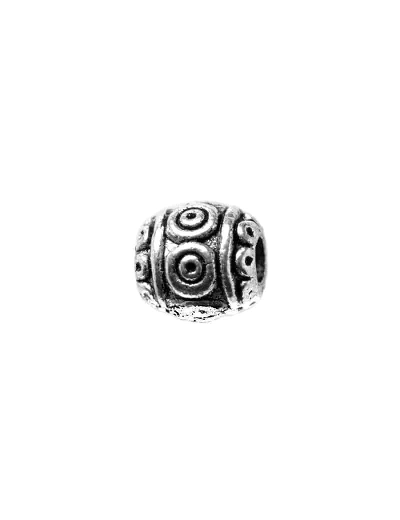 Perle tonneau a cercles concentrique couleur argent tibetain-6mm