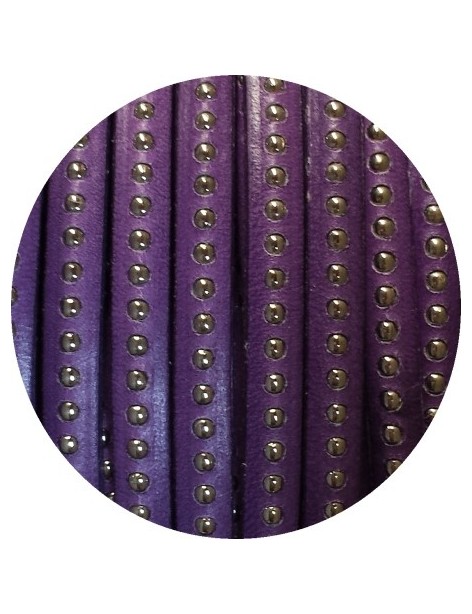 Cordon de cuir plat 6mm violet a billes-vente au cm
