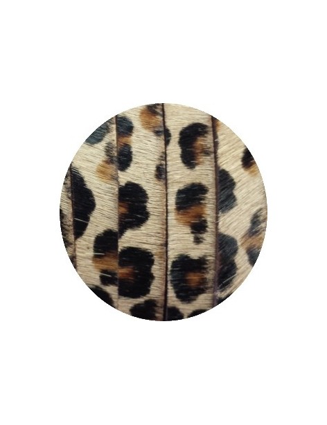 Lacet de peau avec poils couleur leopard-10mm