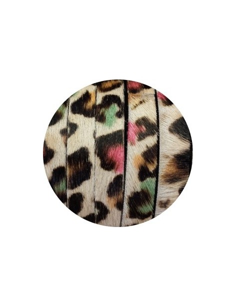 Lacet de peau avec poils leopard fantaisie-10mm