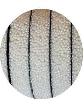 Lacet fantaisie plat 10mm effet caviar blanc-vente au cm