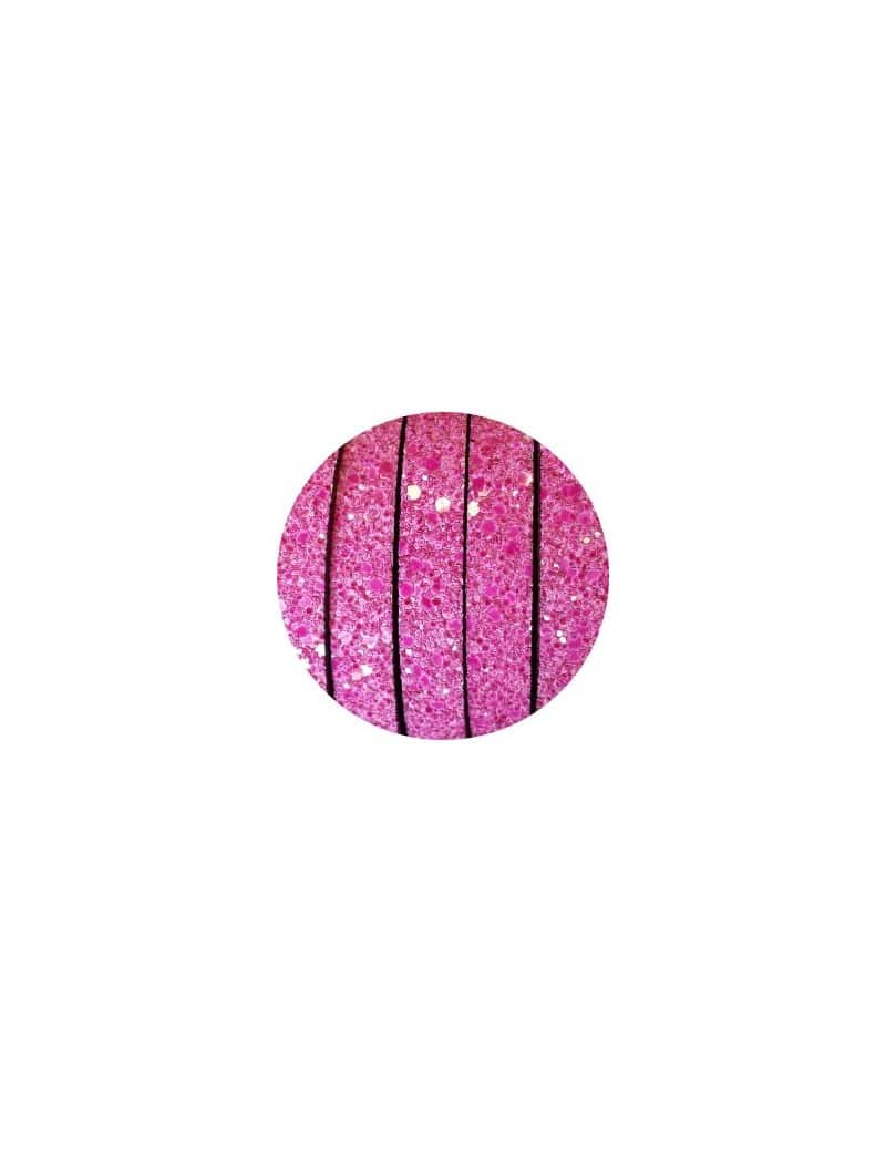 Lacet fantaisie plat 10mm effet quartz rose fuchsia-vente au cm