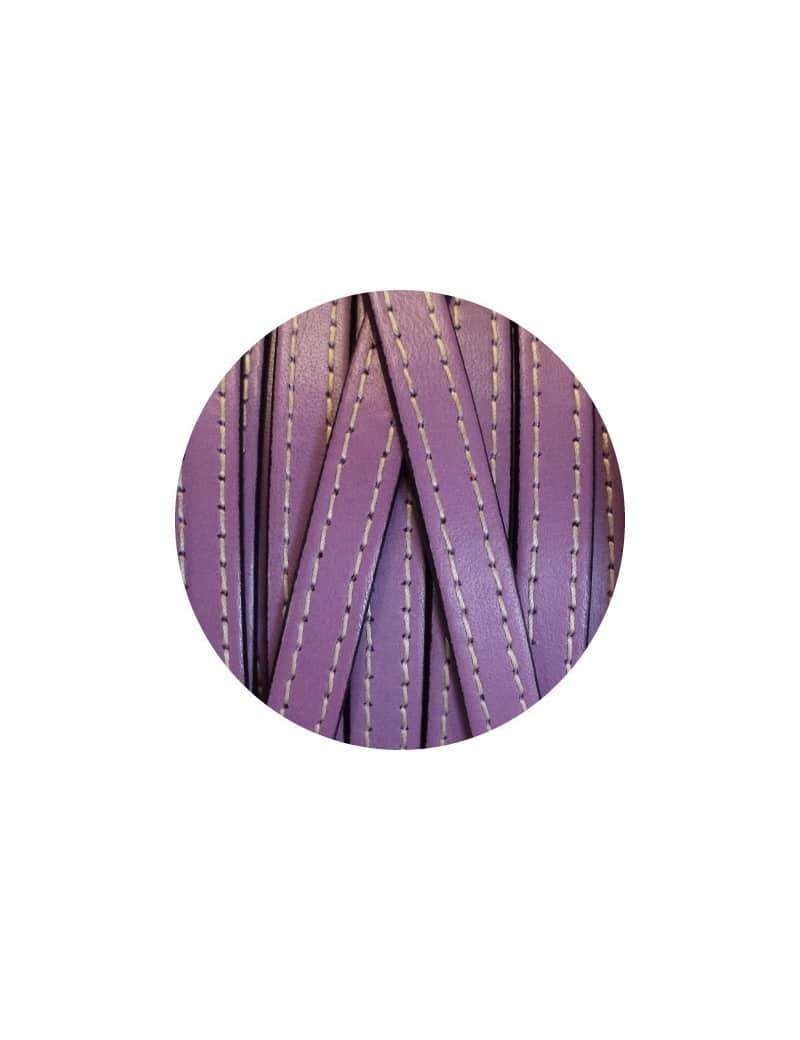 Cordon de cuir plat 10mm x 2mm lilas coutures-vente au cm