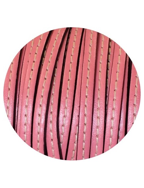 Cordon de cuir plat 5mm x 2mm rose bebe couture blanche-vente au cm
