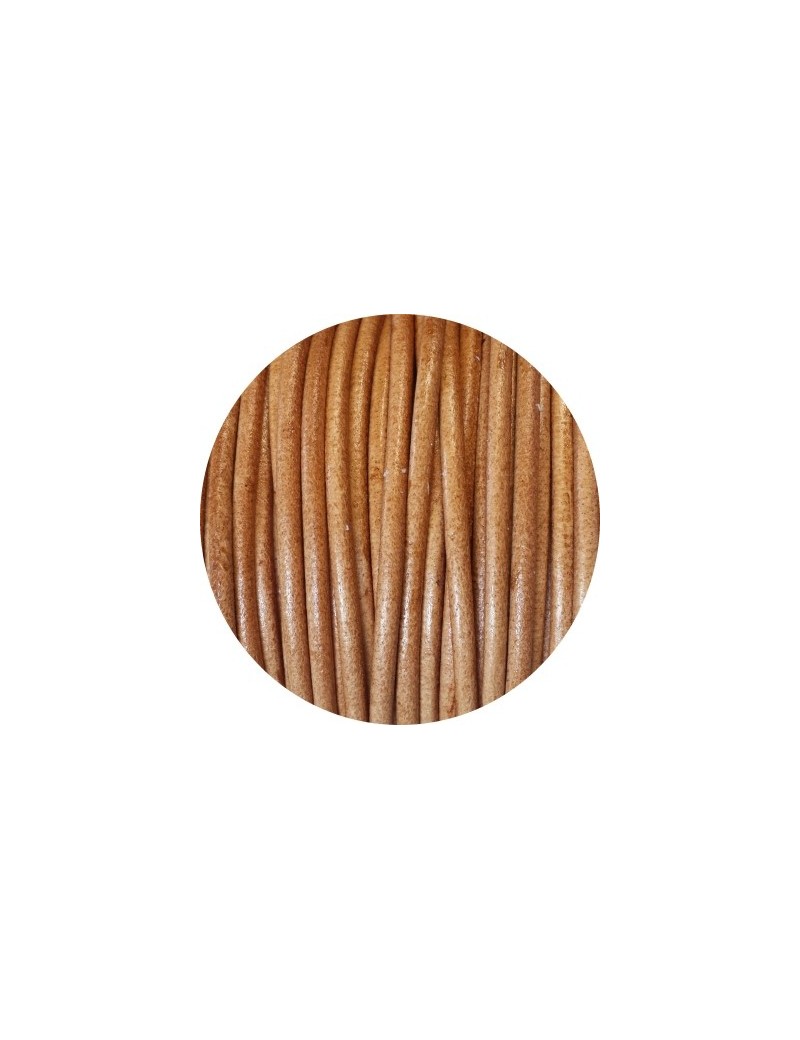 Cordon de cuir rond couleur camel-3mm-Espagne