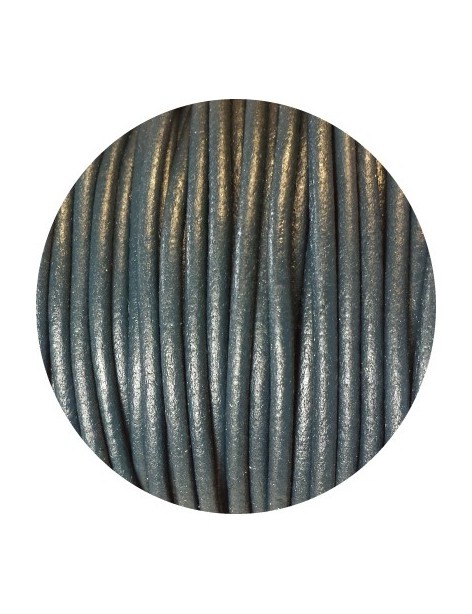 Cordon de cuir rond couleur bleu gris-3mm-Espagne