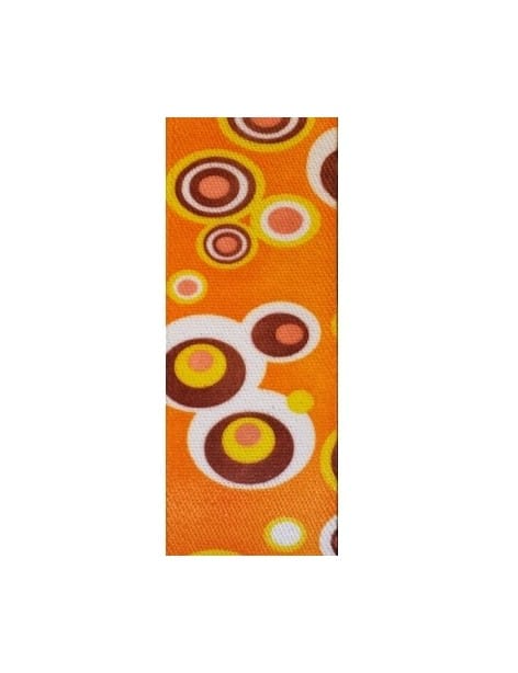 Elastique fantaisie plat 36mm imprime bulles oranges-vente au cm