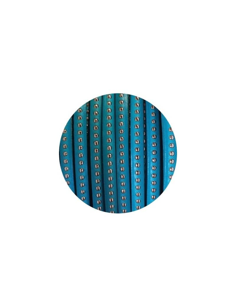 Cordon de cuir plat 6mm bleu turquoise a billes vendu au metre